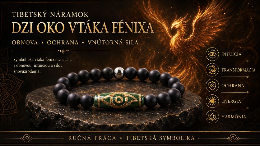 Tibetský náramok DZI Oko vtáka Fénixa s matným ónyxom