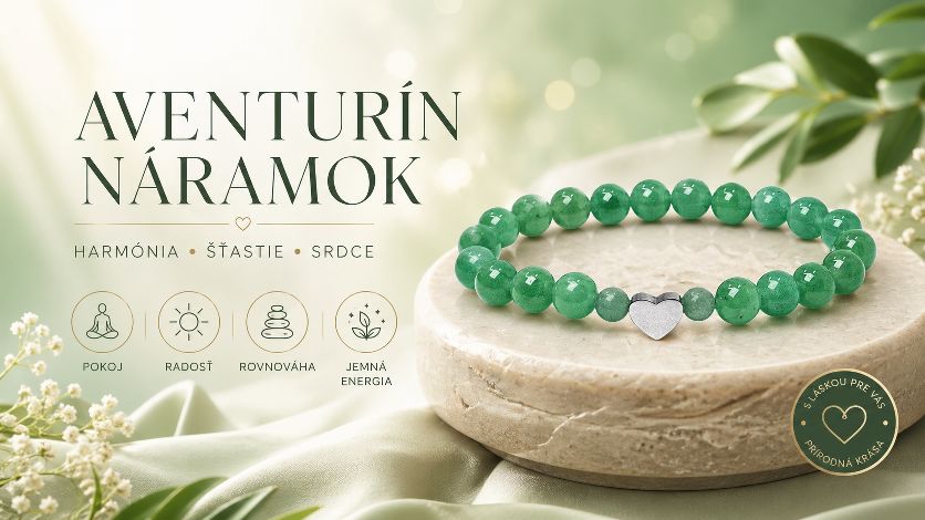 Aventurín zelený náramok so srdiečkom z nerezovej ocele