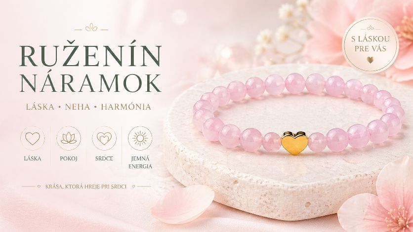 Ruženín so srdiečkom náramok z nerezovej ocele